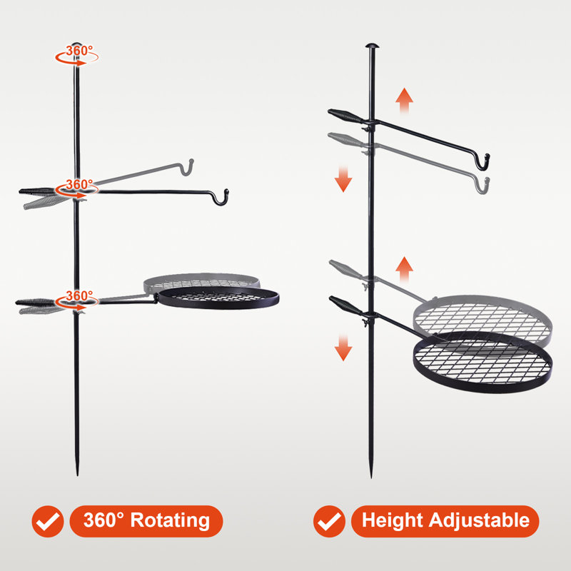 Barbecue pivotant avec grille réglable et tige de suspension réglable