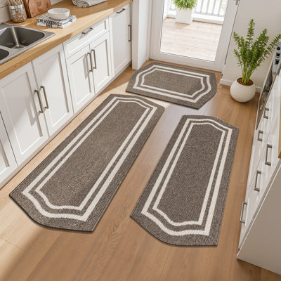 Ensemble de 3 tapis de cuisine neutres antidérapants et lavables Boho
