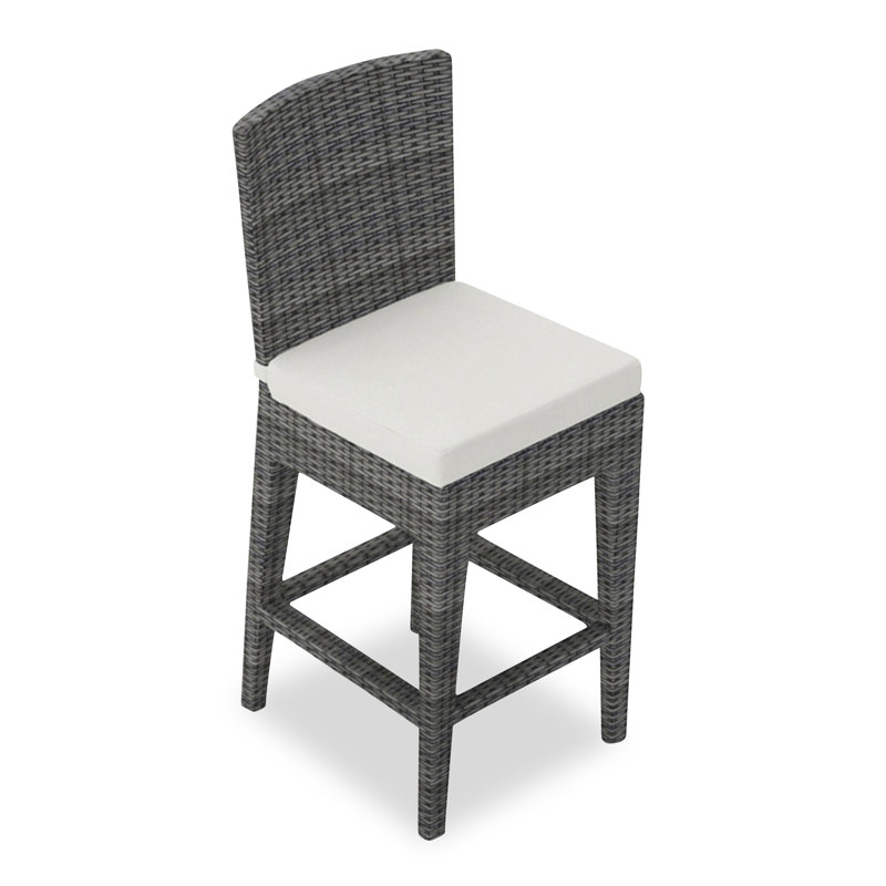 Arden Outdoor Bar Stool, 25", Textured Slate, Canvas Natural Sunbrella® Canvas