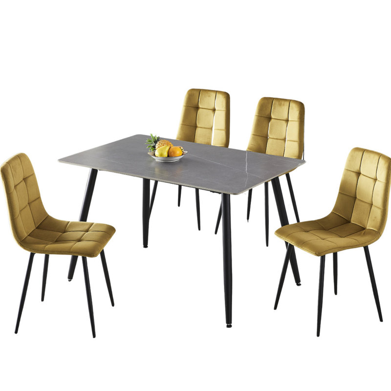 Fulshear 4 - Person Dining Set, 89"H x 128"L x 8"W, Armani Grey, Yellow/Black