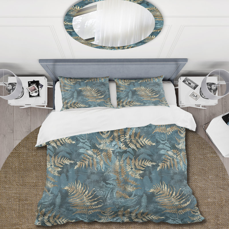 Ensemble de housse de couette tropicales bleues et or, Housse de couette très grand + 2 taies décorativ