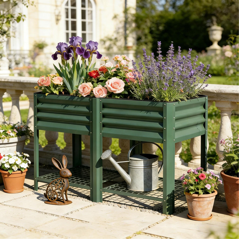Planter Box,Outdoor Elevated Planter Box,Raised Garden Bed, Green