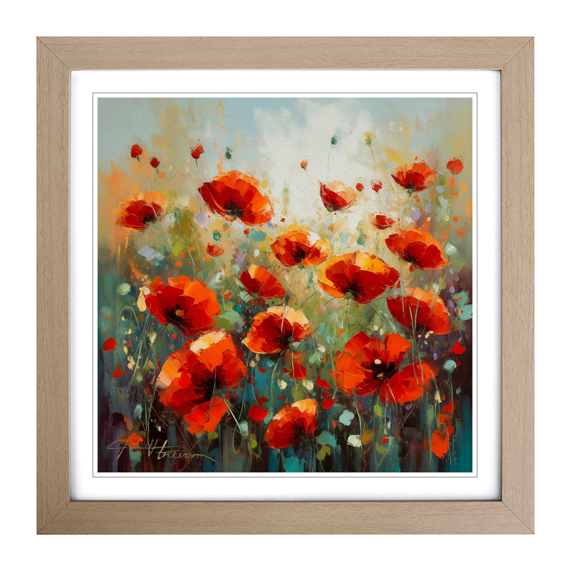 Poppy Field Floral - Framed Print, Oak