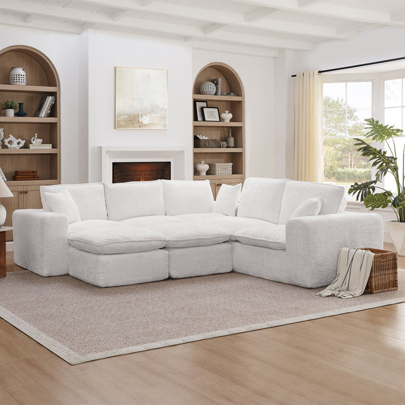 Canapé modulaire moderne 107 po avec revêtement Boucle Wyeth Wyeth, 32.5*107*107, Beige