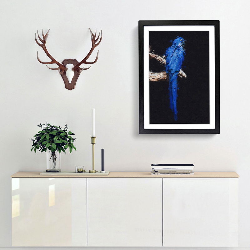 Blue Parrot in Abstract - Picture Frame Graphic Art Print, Black Framed, 48cm H x 36cm W x 2cm D