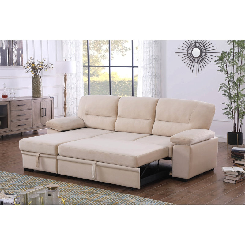 Canapé-lit modulaire réversible en tissu de velours beige 97,5 po, Velours beige