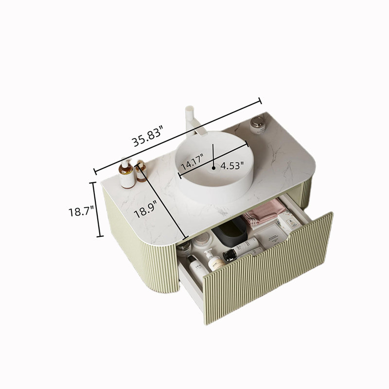 Meuble-lavabo mural 36 po avec lavabo flottant, Vert clair