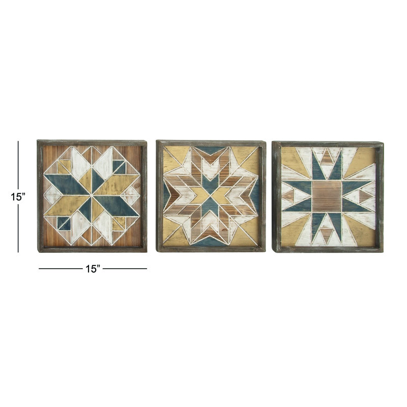 Multi Colored Geometric Wood Wall Decor Set of 3