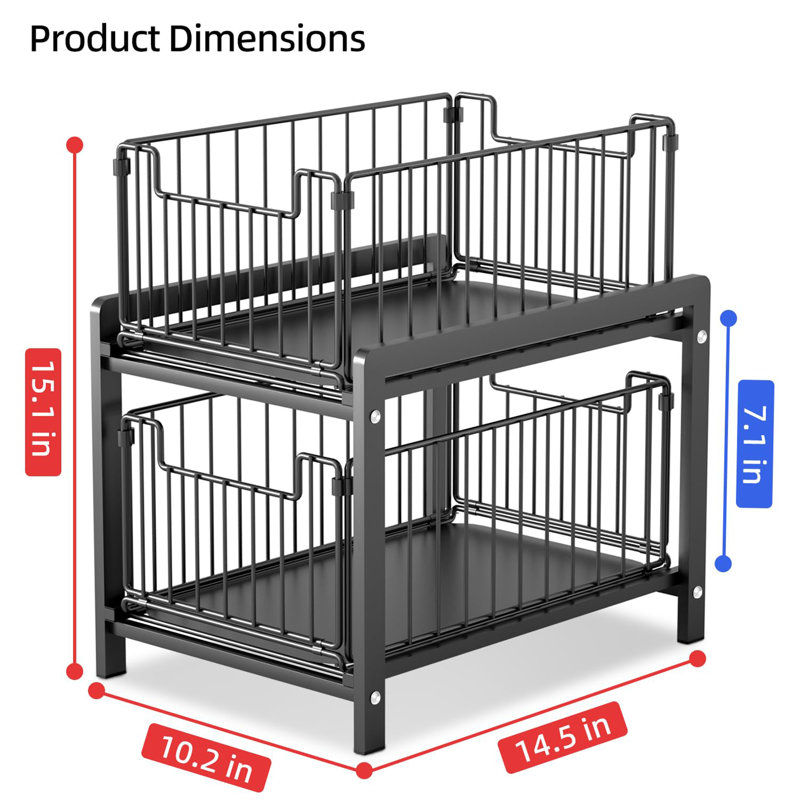 2 Tier Basket Drawer Organizer, Black