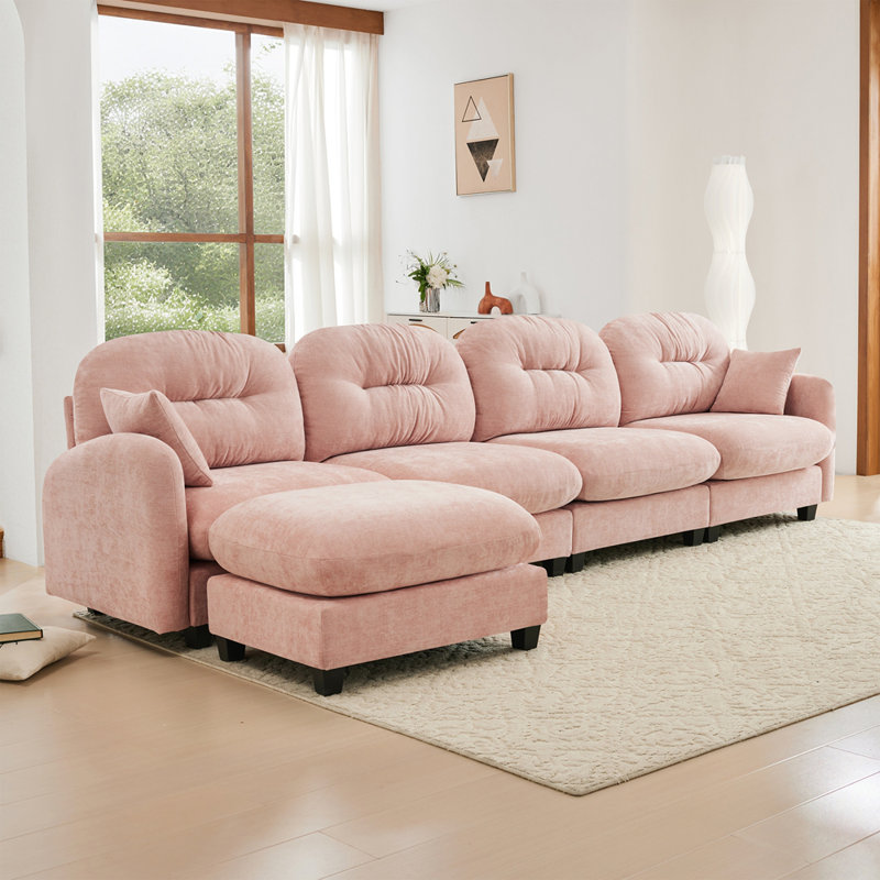 Canapé modulaire en forme de L avec repose-pieds Cloud, tissu en chenille doux, dossier rembourré en mousse à haute densité