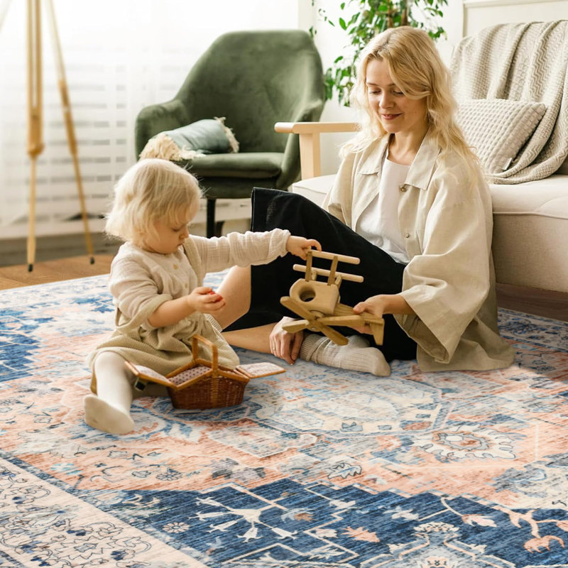 Groner Large Tranditional Rugs Living Room Rug Washable Bedroom Rug Non-Slip Colorful Vintage Accent Floor Carpet For Home Decor