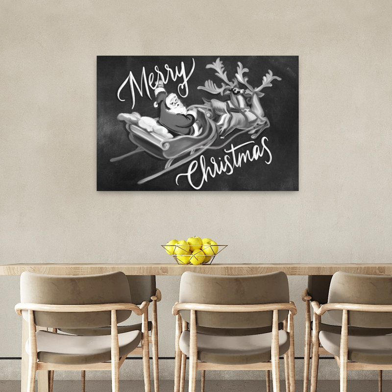 «Merry Christmas Santa Sleigh», art abstrait fantaisiste rétro, H 36 po x l 24 po