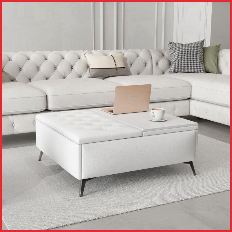 Table basse carrée à dessus relevable de 35 pouces pour salon - repose-pieds de rangement surdimensionné, facile à nettoyer