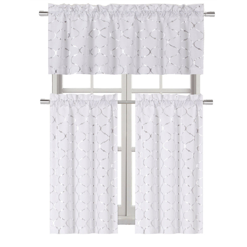 Chevonne Geometric Tailored Kitchen Curtain, Silver