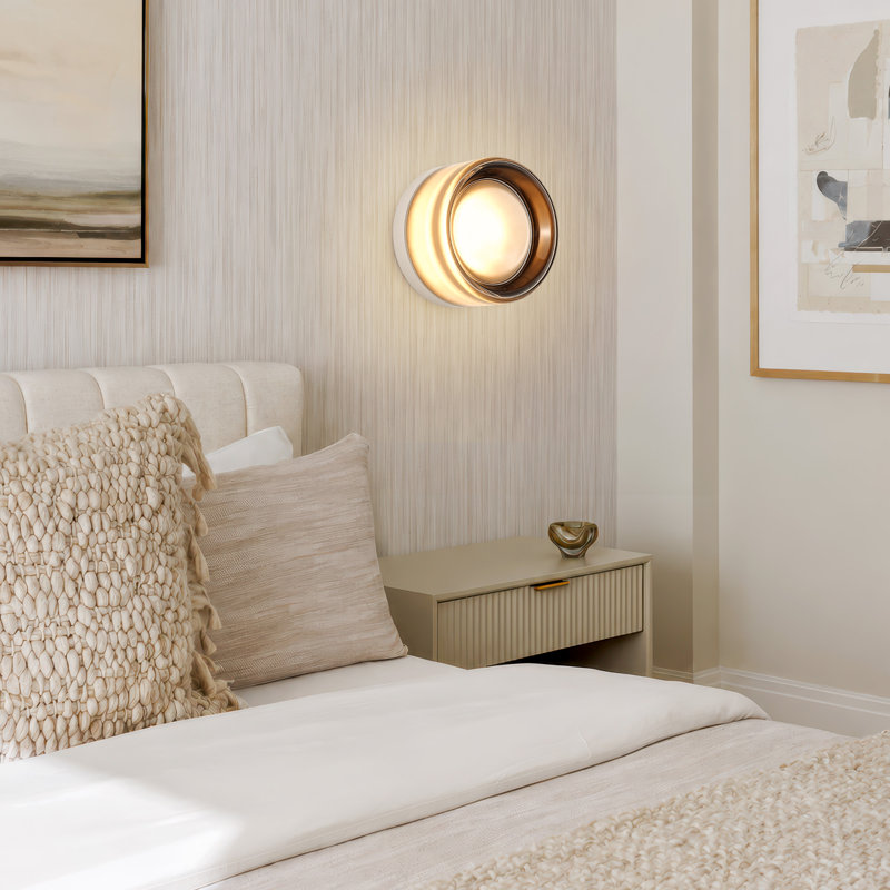 Applique murale et plafonnier rond moderne à DEL 1 lumière 5 po avec finition blanc mat et abat-jour en verre, Gris