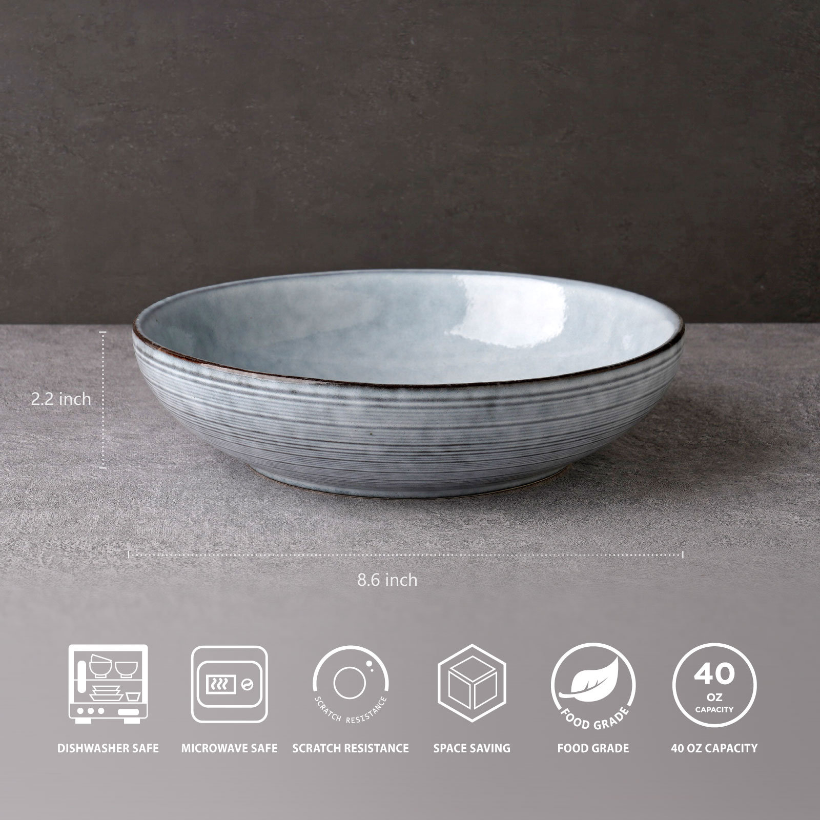 Famiware Stoneware Pasta Bowl, Pearl Blue