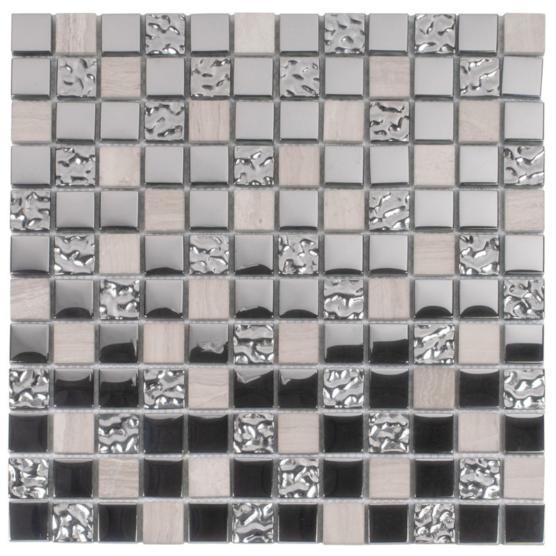 Carreau de mosaïque murale 11,7 po x 11,7 po, Argent