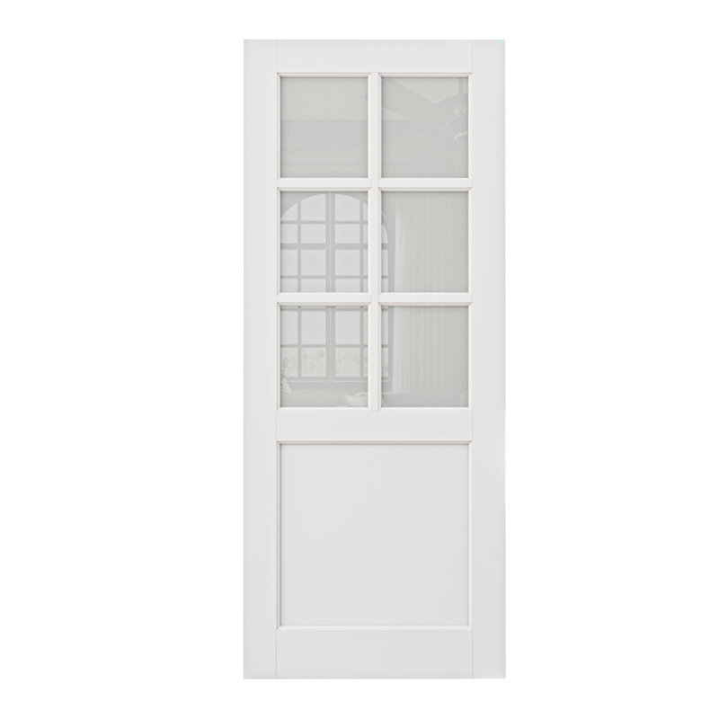Porte intérieure à 6 carreaux en verre dépoli, âme pleine apprêtée, panneau unique, verre trempé certifié SGCC pour l'intimité et la lumière naturelle, finition satinée préfinie et facile à poser soi-même, sans quincaillerie, idéale pour garde-manger, chambre, salle de bain et placard, compatible avec les portes de grange, françaises et coulissantes, 76 cm x 203 cm