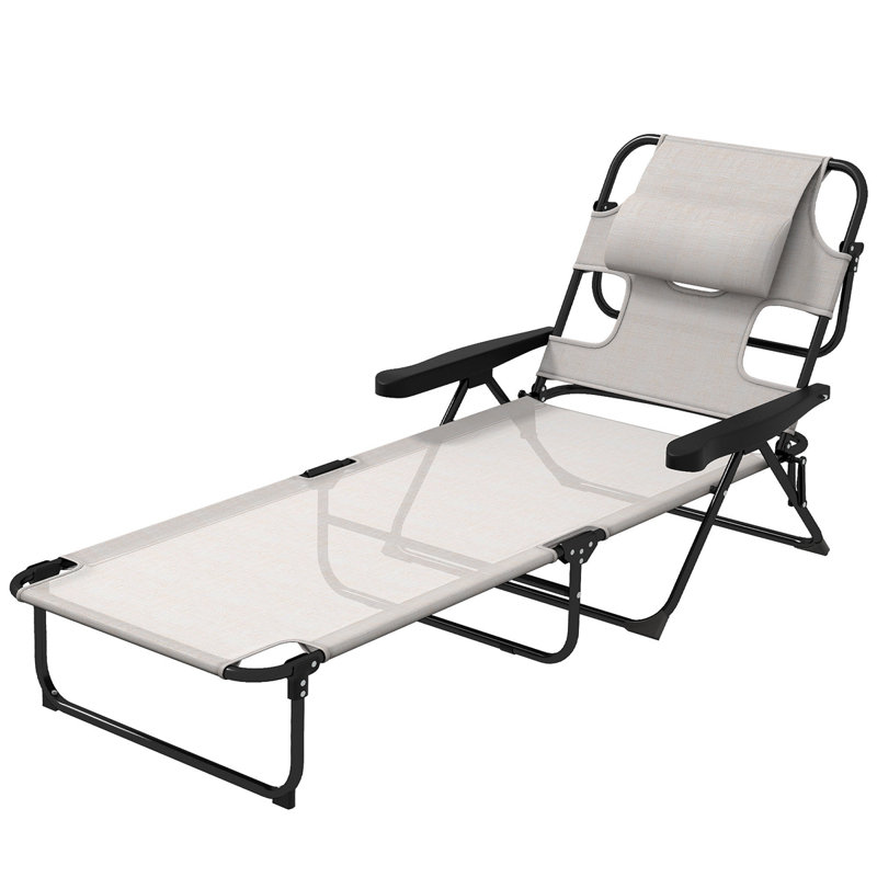 Folding Lounge Chair w/ Reclining Back, Tanning Chair, Cream White