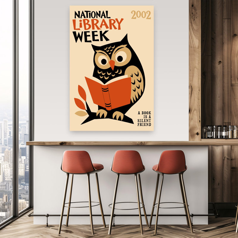 Affiche murale rétro hibou lisant, oiseau rétro rétro hibou, nature automnale, H 60 po x l 40 po