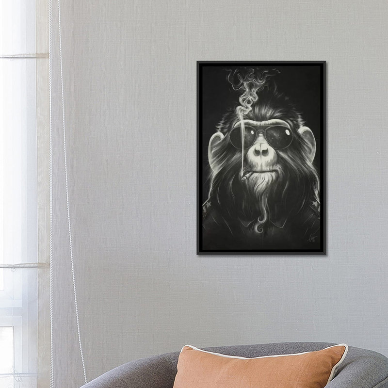 « fumee em », impression sur toile, H 26 po x l 18 po x P 1,5 po, Toile avec cadre noir, Pas de tapis