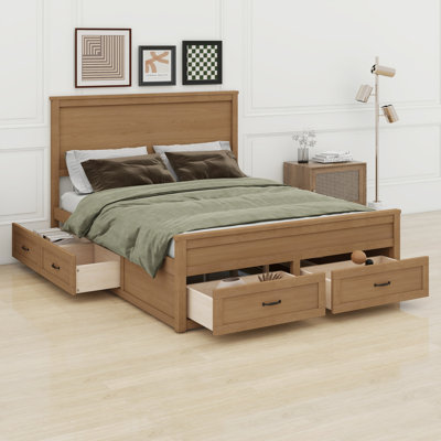 Structure de lit en bois avec 6 tiroirs et support en lattes de bois