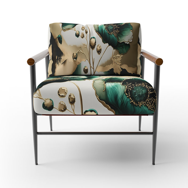 Chaise avec accoudoirs rembourrée Gold and Green Poppy Floral Euphoria I, Noir