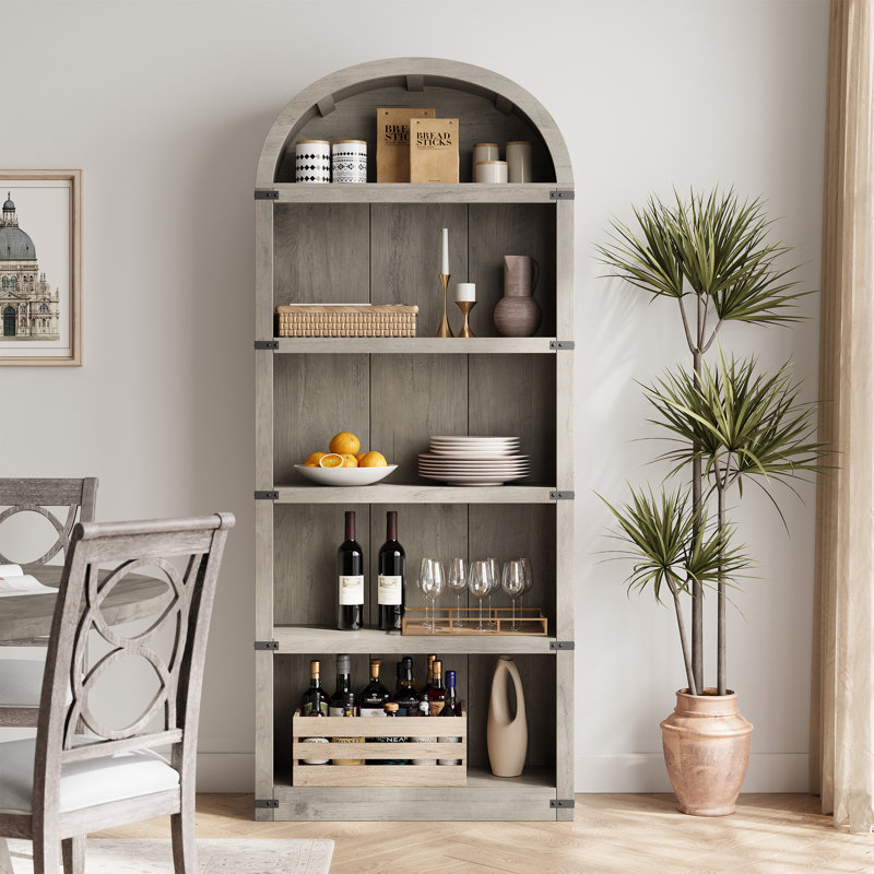 Bookcase 5 Shelf Arched Bookshelf 71.65in Tall Bookcase Farmhouse Display Storage Rack Wooden Bookshelves for Home Office, Living Room