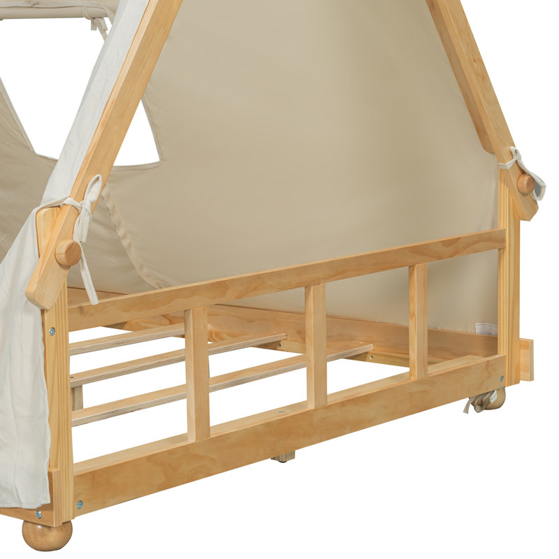 Marion House Bed with Tent, Light & Wooden Frame, Full, White