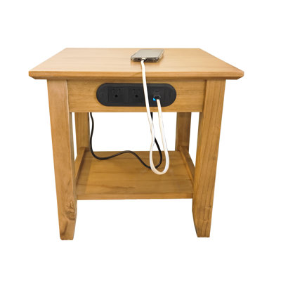 SOLID WOOD END-TABLE/NIGHTSTAND WITH CHARGING STATION, TWO POWER OUTLETS & USB TYPE-A, TYPE-C CHARGING PORTS by Winston Porter