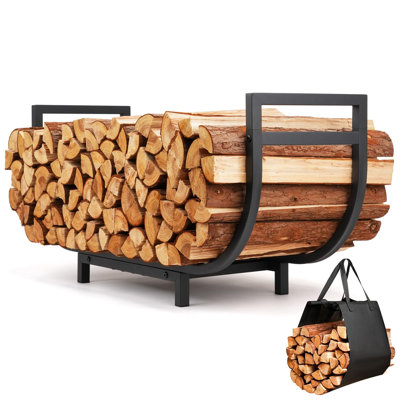 Range-bûches extérieur/intérieur de 86 cm avec sac de transport - Support de rangement robuste pour bûches, capacité de charge de 181 kg, durable et peu encombrant. Permet de ranger et d'organiser son bois de chauffage.