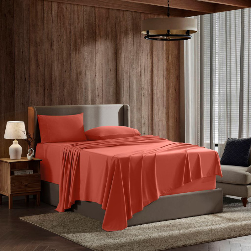 Hotel Collection Soft Breathable Bed Sheet Set with Deep Pocket Fitted Sheet, Orange, RV Short Queen