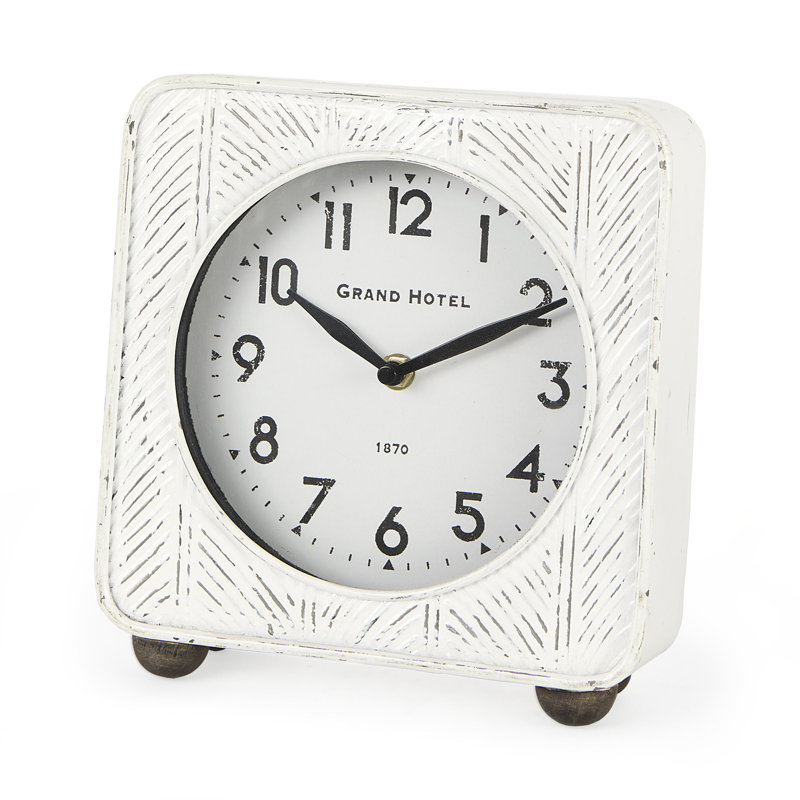 9" White Iron Square Table Clock