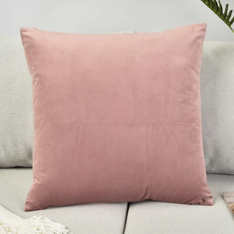 Housse de coussin en velours uni, Rosé, H 18 po x l 18 po