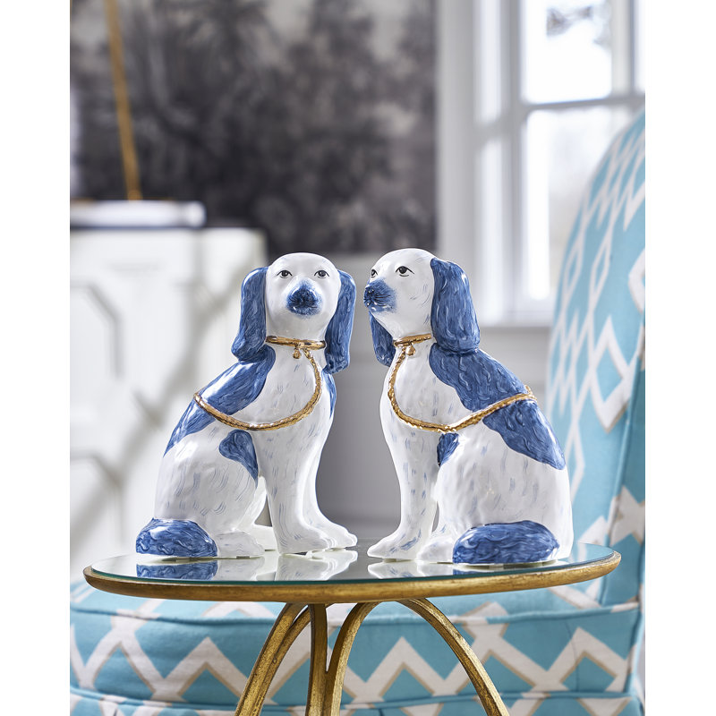 2 Piece Roxie Twins Charisma Figurine Set, Blue/White Glaze/Metallic Gold