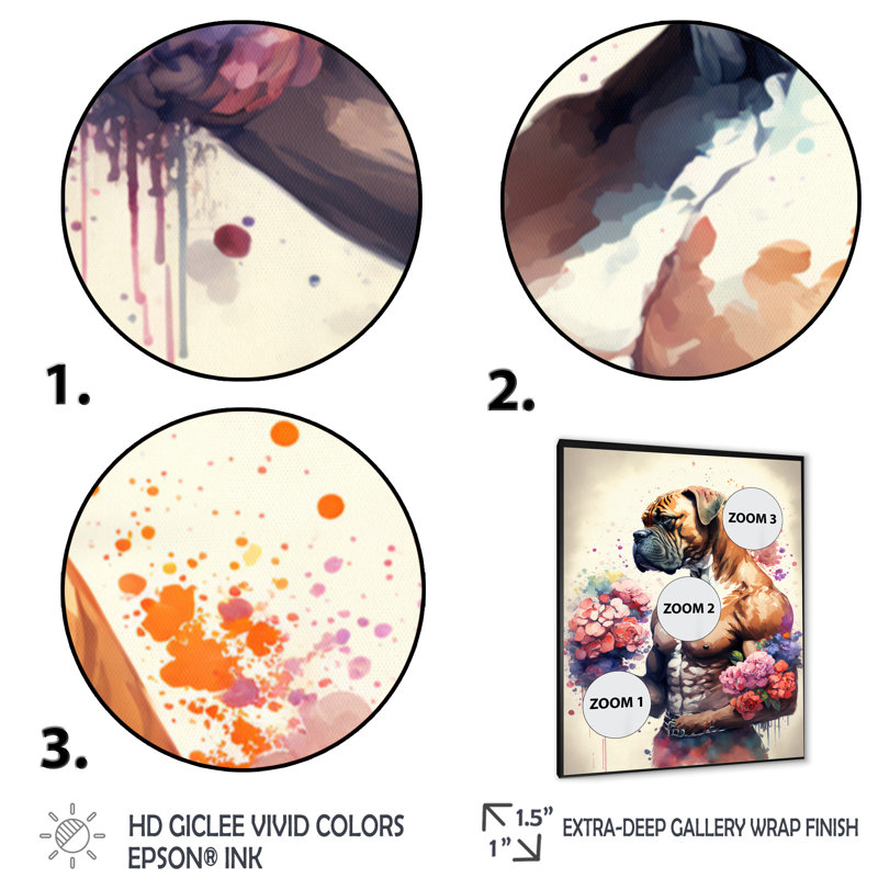 «Cute Boxers Floral», impression sur toile, Cadre photo noir, H 32 po x l 16 po x P 1 po
