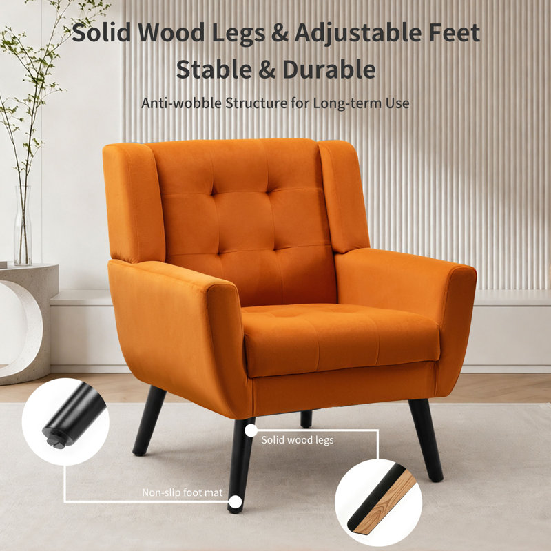 Tufted Upholstered Wide Back Armchair（Set of 2）, Orange Velvet