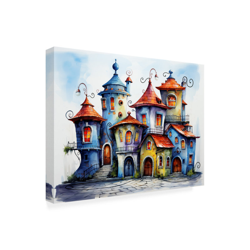 Maisons colorées sur toile, L 24 po x H 18 po x P 2 po