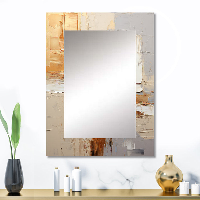 Beige Grey Geometric Collage II - Abstract Collages Decorative Mirror, Beige Large Wall Mirror, Printed Metal Art, 32" x 24"