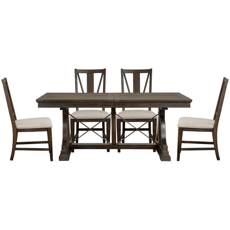 Extendable Trestle Dining Table With 4 Side Chairs, 5 Pieces: Table, 4 Chairs