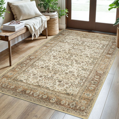 Tapis tribal à motif floral lavable à la machine avec envers antidérapant pour le salon de la chambre à coucher