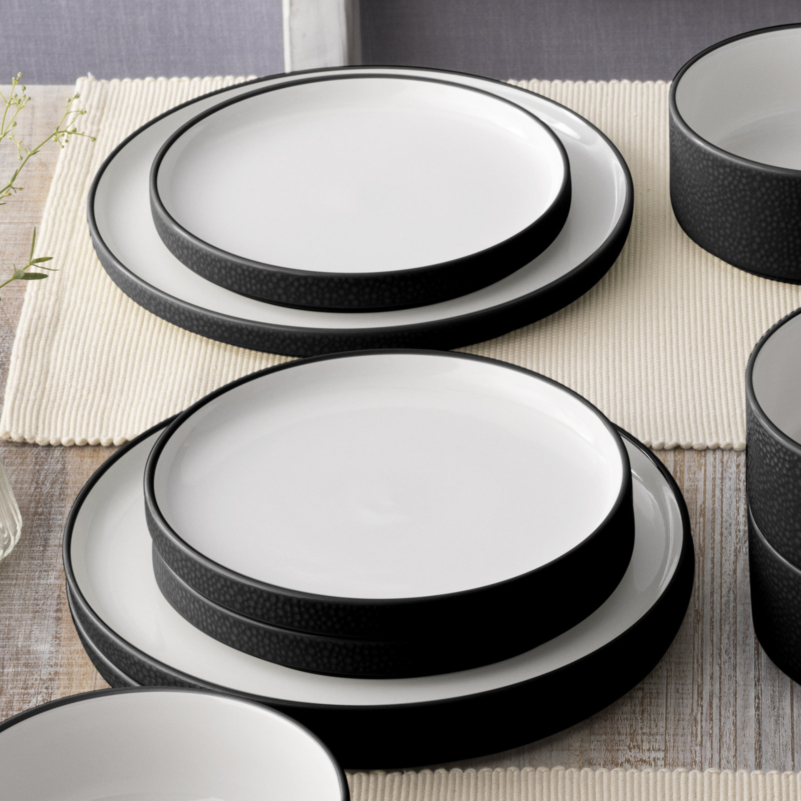 Noritake Colortex Stone Stax Dinner Plates, 9-3/4", Black