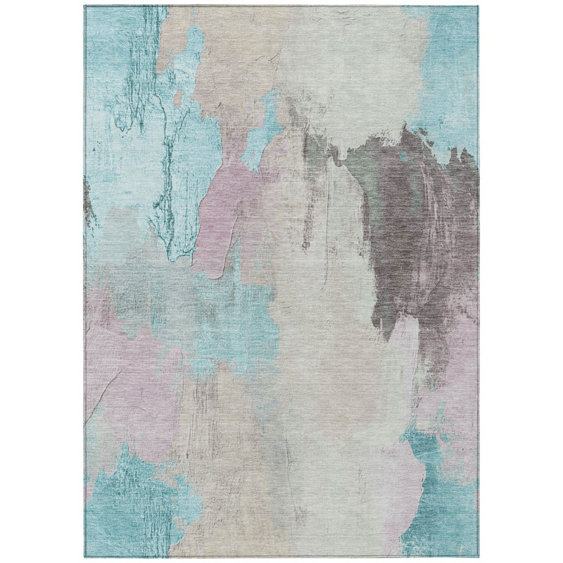 Machine Washable Indoor/Outdoor Xhevrie Teal Rug, Rectangle 10' x 14'