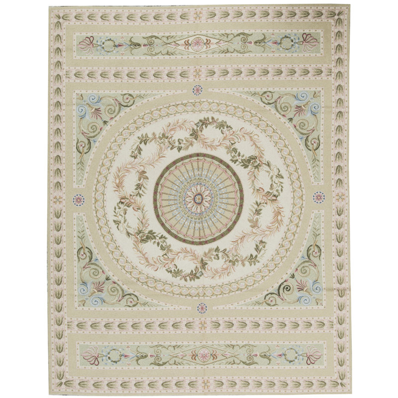 Hand-Knotted High-Quality Beige and Green Area Rug