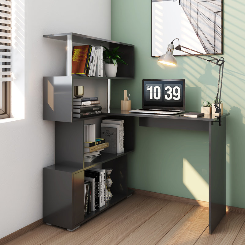 Bureau d'ordinateur en L avec armoire en L 41,73 po Passonno, Noir