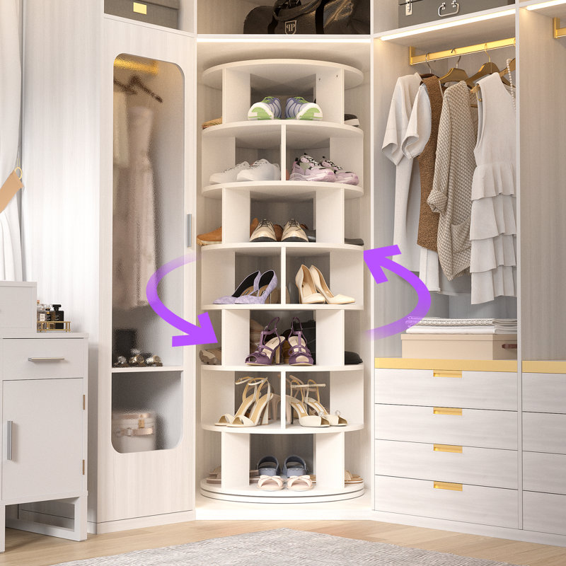 7-Tier Shoe Rack,32 Pairs-Rotating Shoe Storage Shelf, White