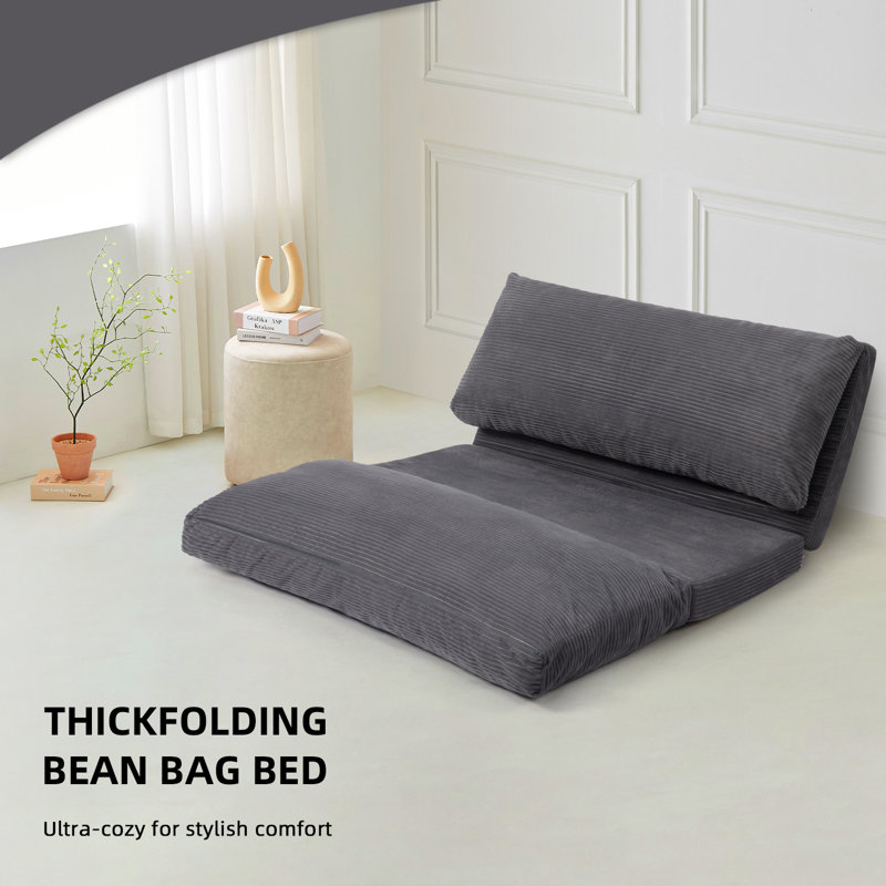 Bean Bag Lounger, 30" H x 47.2" W x 30" D, Corduroy Gray