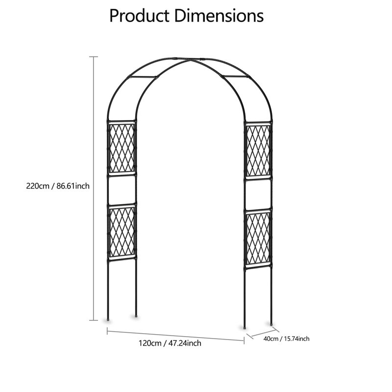 7.2 ft Metal Garden Arch Trellis with PE Side Wind Screen – Sturdy Steel Plant Arbor with Ground Stakes for Climbing Vines – Outdoor Archway for Backyard, Wedding, Party, Lawn Decor
