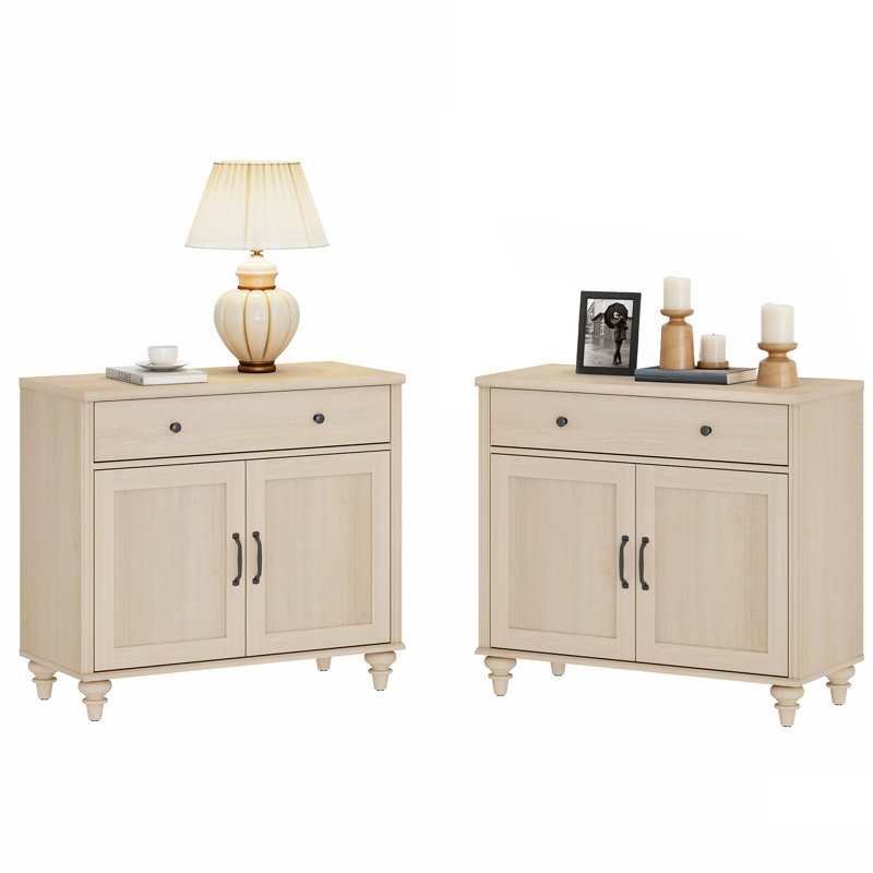 Farmhouse End Table With 2 Drawers, 67.7''L×15.7''W×30.9''H, For Bedroom Or Living Room, Light Beige