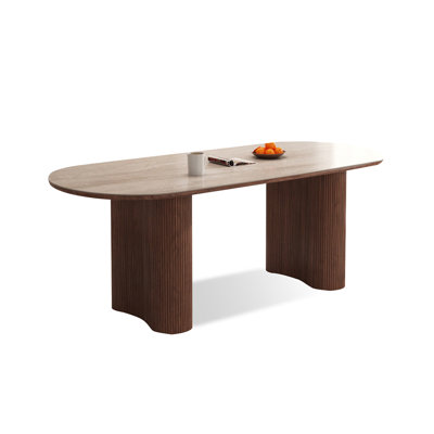 Beige + Nut-brown Oval Sintered Stone + Manufactured Wood Dining Table